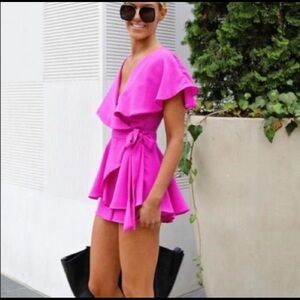 DO+BE Pink Flutter Sleeve Wrap Mini Dress